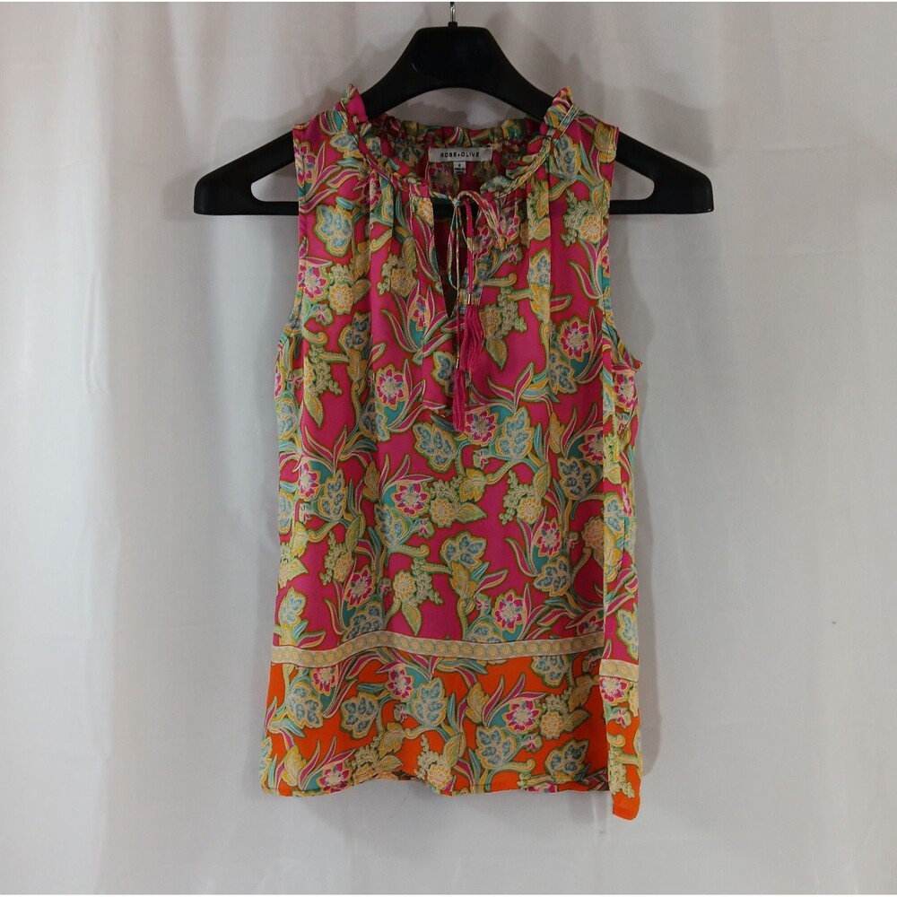 Rose + Olive Blouse Women's Size Small Floral Semi Sheer